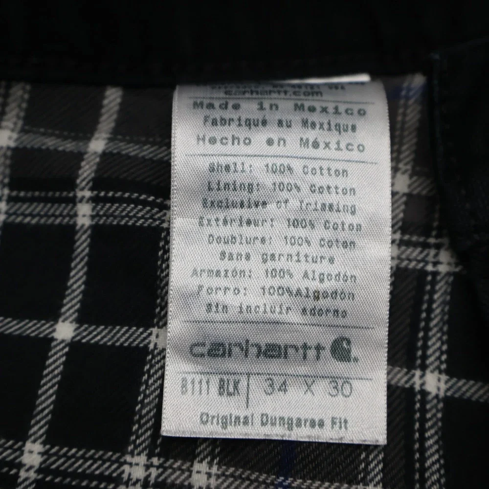 Carhartt Pants Men 34x30 Black Dungaree Loose Straight Washed‎ Duck Lined B111
